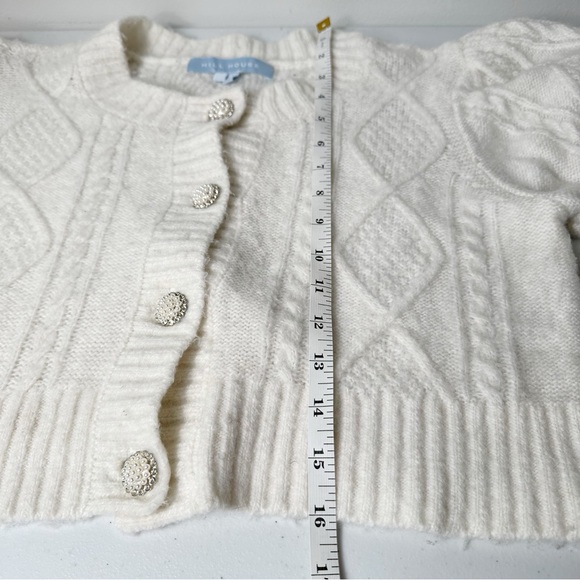Hill House Ollie Sweater Cardigan Cropped Pearl Buttons Puff Sleeves Small White - Picture 9 of 12